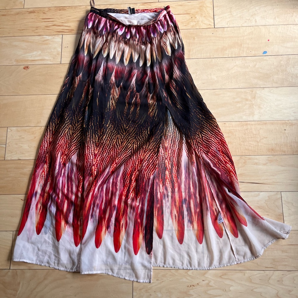 Topshop Maxi watercolor printed Slit silk Skirt Approx Small - Picture 4 of 6